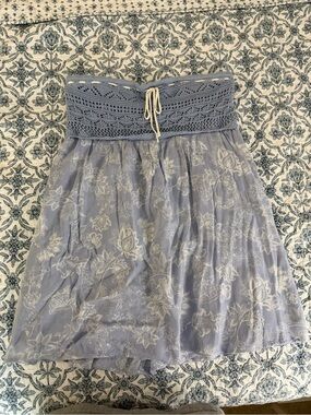 Hollister Light Blue Strapless Floral Lace-Trim Dress